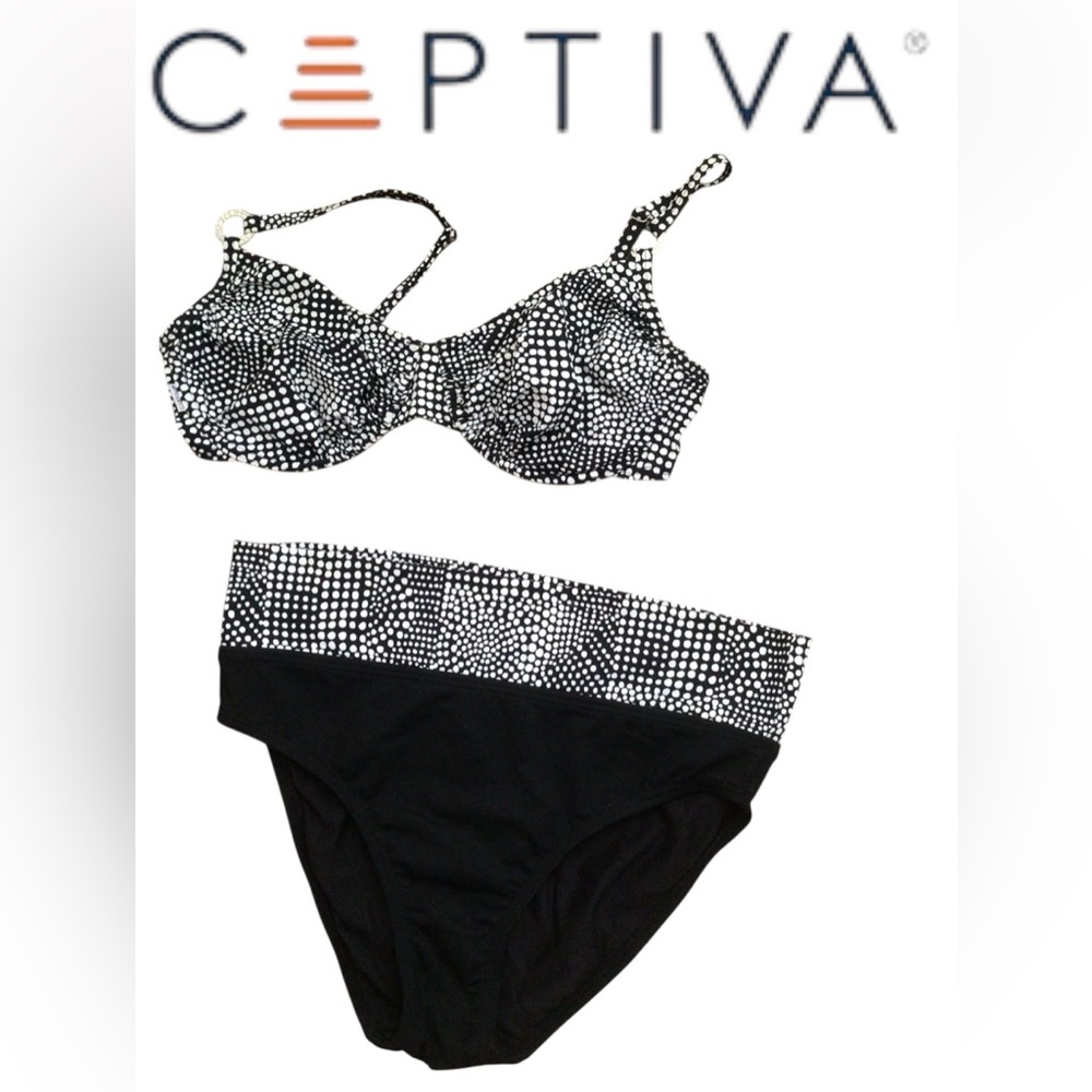 Black♥️and White Bikini with Geometric Pattern and Rhinestone Waistband